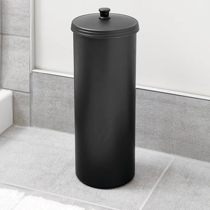 iDesign Freestanding Bathroom Toilet Paper Storage Holder with Lid for 3 Extra Rolls, Matte Black