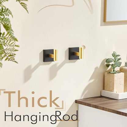 KOKOSIRI Robe Hooks for Bathrooms Towel Hook Wall Mounted Coat Hooks, Bathroom Hardware 2 Pack Black with Gold Stainless Steel B1013GDK-P2