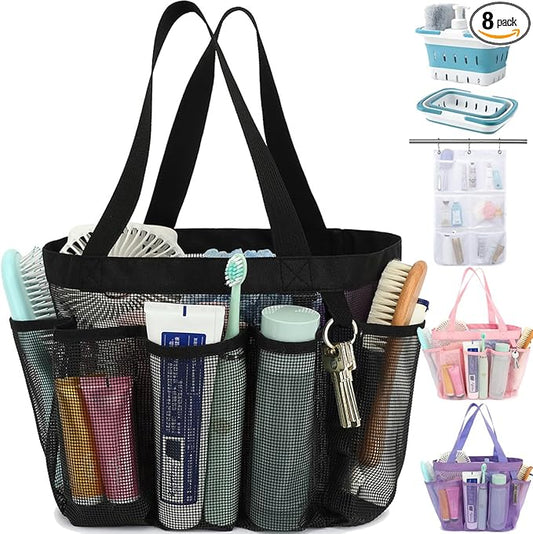 Mesh Shower Caddy Portable for College Dorm Room Essentials, 8-Pocket Large Shower Basket Tote Bag with 2 Handles for Toiletry, Bathroom, Beach, Camp, Gym | Portable, Quick-Dry, 2 Handles