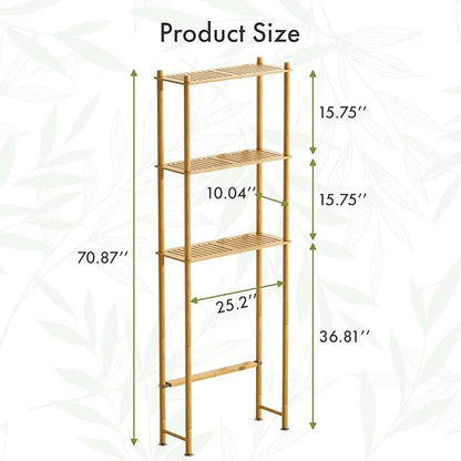 AmazerBath Over The Toilet Storage Bamboo, Bathroom Over Toilet Organizer Rack, 3-Tier Freestanding Above Toilet Shelf for Bathroom, Laundry, Space Saver, Natural Color
