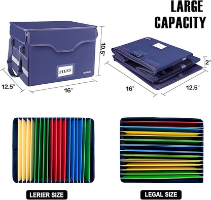 DocSafe Fireproof Document Box with Lock,File Storage Organizer with Pockets,Collapsible Portable File Box Home Office Safe Filing Cabinet with Handle for Hanging Letter/Legal Folders,Blue,2 Pack