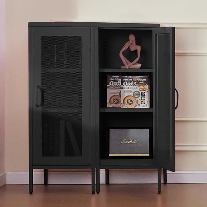 Slim Metal Storage Cabinet with Mesh Doors - 42'' Tall Narrow Organizer Tower, Compact Freestanding Cabinet, Versatile Utility Storage for Home, Office, Bedroom, or Kitchen, Durable and Modern Design