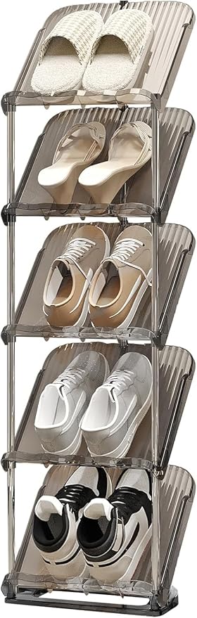 YYW Clear Narrow Shoe Rack for Entryway, Free Standing Shoe Racks Shelf Closet, Shoe Storage Organizer for Living Room