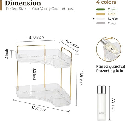 Aveniee Corner Bathroom Counter Organizer, Bathroom Countertop Shelf Makeup Organizer for Vanity Perfume Tray for Corner Storage (2 Tiers, White)