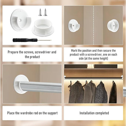HOME MASTER HARDWARE Plastic Closet Pole Socket,1-3/8'' Closet Rod Holders, White U-Shaped Open Type Socket Bracket,Wardrobe Bracket, Shower Curtain Rod Pole End Supports Sockets Flange, 4 Set