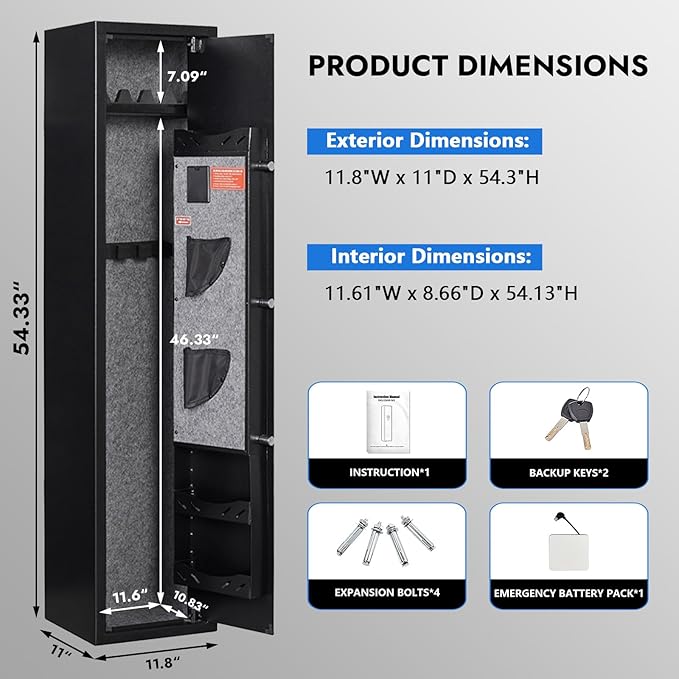 KAER 4-5 Gun Safe with Biometric Fingerprint & Digital Keypad,Gun Safe for Rifles and Pistols,Gun Cabinets for Rifles and Shotguns,Long Gun Safes,Rifle Safe with Removable Shelves