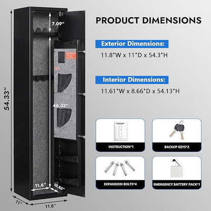 KAER 4-5 Gun Safe with Biometric Fingerprint & Digital Keypad,Gun Safe for Rifles and Pistols,Gun Cabinets for Rifles and Shotguns,Long Gun Safes,Rifle Safe with Removable Shelves