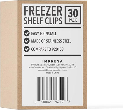 IMPRESA 30 Pack Commercial Freezer Shelf Clips - Compatible with True & Other Commercial Refrigerators - Model 7122 Stainless Steel - Freezer & Refrigerator Shelf Clip Support