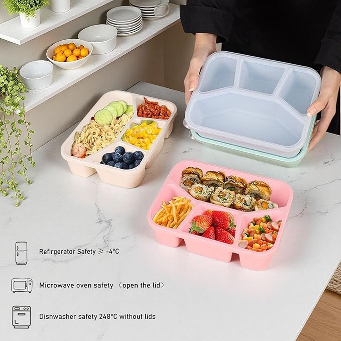 Bento Box Adult Lunch Box 4 Pack Lunch Containers 4-Compartment Reusable Food Storage Snack Containers Dishwasher Safe Stackable for Work & Travel