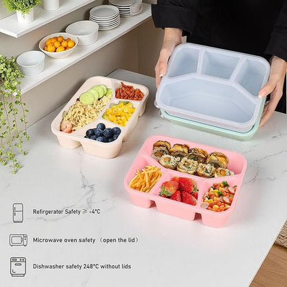 Bento Box Adult Lunch Box 4 Pack Lunch Containers 4-Compartment Reusable Food Storage Snack Containers Dishwasher Safe Stackable for Work & Travel