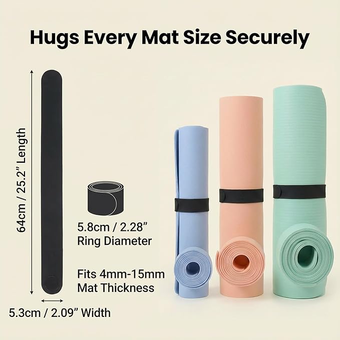 25" Yoga Mat Strap | Slap Band Holder for Carrying and Storage Mats | Rolled Scrunchie Yoga Essential Accessory