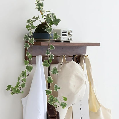 5-Hook Wall Mounted Coat Rack with Storage Shelf - Multi-Functional Key & Jacket Hanger for Entryway, Walnut Finish, Style D-2