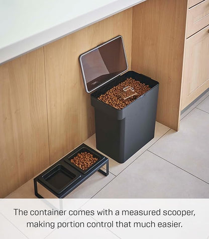 YAMAZAKI Home Tower Airtight Pet Food Storage Container - Cat And Dog Food Holder Bin With Transparent Lid And Handle - Large - Polypropylene - 15 Lbs., 3.2 Gallons, 12 Quarts