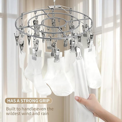 PHYDELU 2PCS Drying Rack Clothing with 24 Clips，Sock Hanger for Drying，Hanging Clothes Dryer Underwear Hangers Racks Laundry Socks Panty Wet Bra Lingerie Baby Delicates Foldable Small Indoor Metal