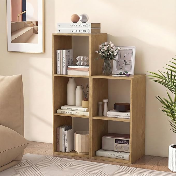 Giantex 2-Cube Bookcase, Cubby Bookshelf w/Back Guardrail & Anti-Tipping Kits, 3-Tier Freestanding Storage Organizer with Shelves, Open Back Display Rack for Living Room, Bedroom, Natural