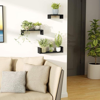 SRIWATANA Floating Shelves Wall Mounted, Solid Wood Wall Shelves, Black