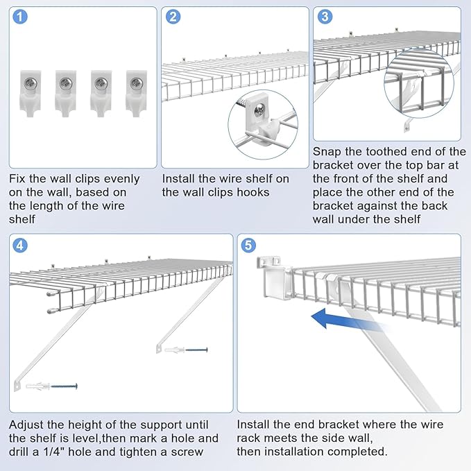 12 Inch Wire Shelf Brackets Set, 3 Pack Metal White Closet Support Bracket with End Brackets & Clips for Wire Shelving Wall Bracket Installation, Support Wire Closet Shelves Racks(3 Pack)