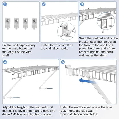 12 Inch Wire Shelf Brackets Set, 3 Pack Metal White Closet Support Bracket with End Brackets & Clips for Wire Shelving Wall Bracket Installation, Support Wire Closet Shelves Racks(3 Pack)
