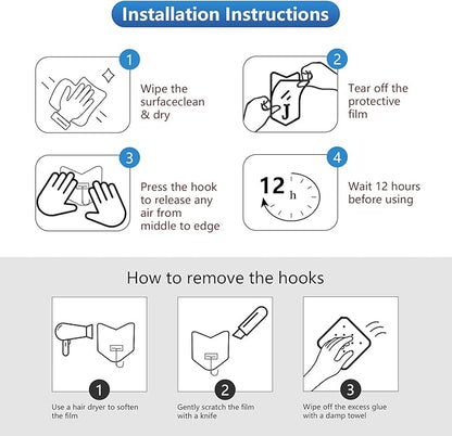 Adhesive Hooks for Hanging 6 Pack, 33 lbs Heavy Duty Wall Hooks 304 Stainless Steel Self Adhesive Towel Hook Waterproof Transparent Sticky Hooks for Kitchen Glass Door (6)