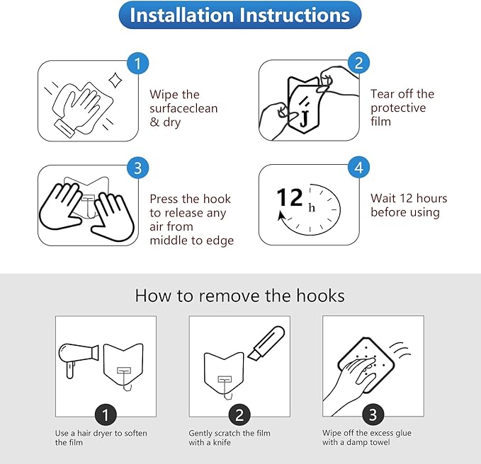 Heavy Duty Adhesive Hooks 24 Pack - Holds 15 lbs, No Drill Stick Plastic Hook Hangers for Hanging Towel Shower Bathroom, Kitchen, Cabinet - Strong Wall Hanger for Ornaments, Apartment Bedroom