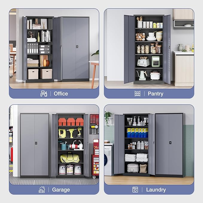 Metal Garage Storage Cabinet,71" H Tall Tool Cabinet with 2 Doors and 5 Adjustbale Shelves,Lockable Tool Cabinet for Garage,Basement,Home Office