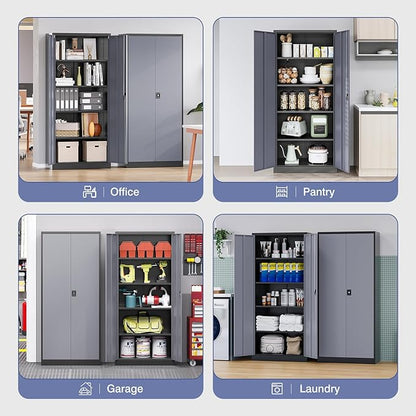 Metal Garage Storage Cabinet,71" H Tall Tool Cabinet with 2 Doors and 5 Adjustbale Shelves,Lockable Tool Cabinet for Garage,Basement,Home Office