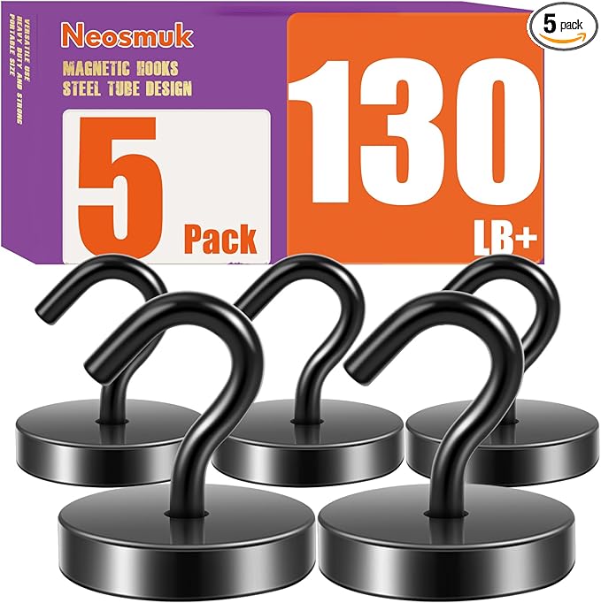 Neosmuk Magnetic Hooks, Cruise Ship Essentials, 130lb+ Heavy Duty Magnetic Hooks for Cruise Cabins, Refrigerator, Grill, Hanging, and Travel | Extra Strong Must-Haves Magnet Hook,Black