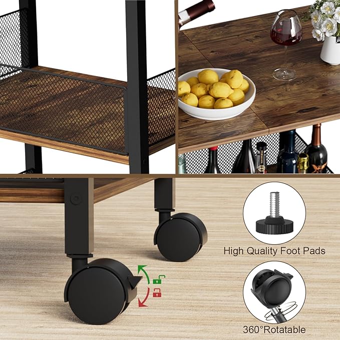 Printer Stand, 3-Tier Industrial Large Printer Table with Shelf, 23"x15" Mobile Heavy Duty Storage Rack on Wheels for Home Office Printer Fax Machine Scanner Copier