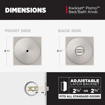Kwikset Pismo Interior Privacy Door Knob with Lock, Door Handle For Bathroom and Bedroom, Satin Nickel Keyless Turn Lock Doorknob, with Microban Protection