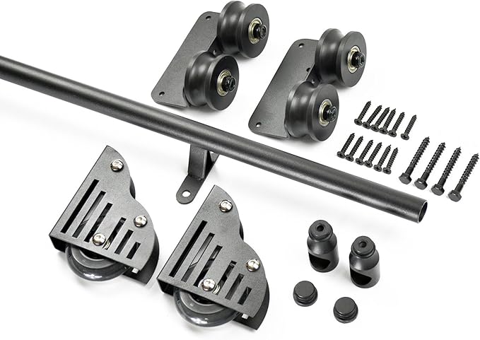 DIYHD 12FT Rolling Ladder Hardware Sliding Rail,Top Roller,Floor Wheel with Brake