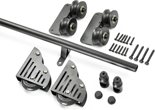 DIYHD 8FT Rolling Ladder Hardware Sliding Rail,Top Roller,Floor Wheel with Brake
