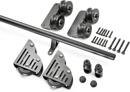 DIYHD 6.6FT Rolling Ladder Hardware Sliding Rail,Top Roller,Floor Wheel with Brake