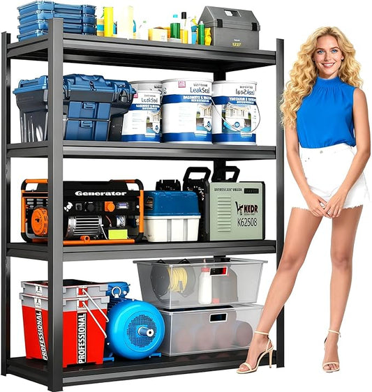 40" W Metal Garage Shelving Unit 2500LBS Heavy Duty Storage Shelves 4 Tier Adjustable Shelves Unit Metal Shelving for Kitchen Warehouse Pantry Basement, 40" W×63" H×16" D, Black