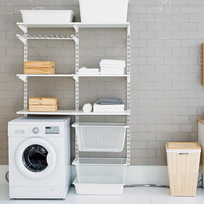 8 Pcs White Twin Rail Upright Wall Shelving System 25 Inch with Adjustable Shelf Bracket 11.5 Inch Heavy Duty Storage Rack Metal Support System for Kitchen Closet Home Indoor