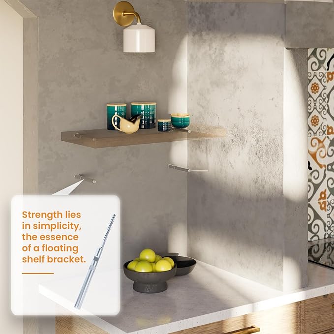 BATODA Floating Shelf Bracket (8 pcs) - Blind Shelf Supports - Silver Hidden Brackets for Floating Wood Shelves – Great Invisible Support for Thin Shelf – Shelving Mounting Hardware Included (Pack 8)