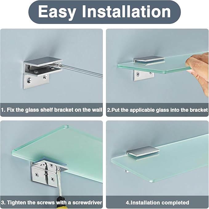 Alise Glass Shelf Brackets 2Pcs, Adjustable Shower Glass Clamps, Heavy Duty Clamp Holder, SUS304 Stainless Steel Brackets for 8-12mm Shelves, Polished Chrome