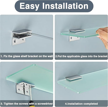 Alise Glass Shelf Brackets 2Pcs, Adjustable Shower Glass Clamps, Heavy Duty Clamp Holder, SUS304 Stainless Steel Brackets for 8-12mm Shelves, Polished Chrome