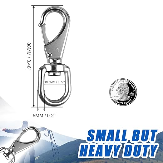 KINLINK 304 Stainless Steel Swivel Snap Hooks, 4 Pack 3.5 Inch Flag Pole Clips, Heavy Duty Spring Snap Hooks for Flagpole Rope, Dog Leash, Keychain, Boat Anchor Rope, Bird Feeder