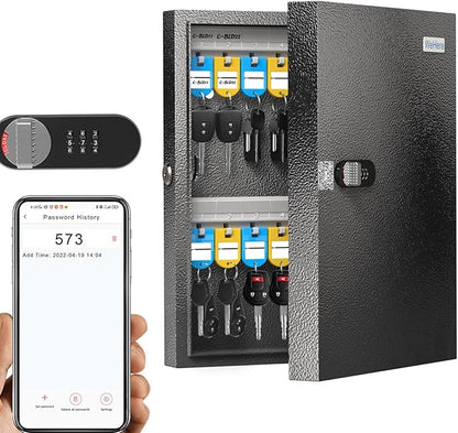 WeHere 32 Key Lock Box - Wall Mounted Key Cabinet with 3-Digit Combination Lock & Backup Key, Key Organizer Lockbox for Home, Office, Rental, Property Management, Includes Key Tags