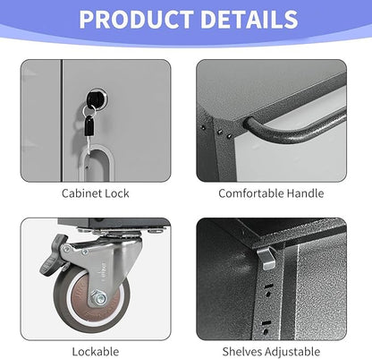Garage Storage Cabinet System 4pcs Heavy Duty Workshop Set Lockable Rolling Tool Cabinets with Adjustable Shelves Metal Garage Storage Cabinets