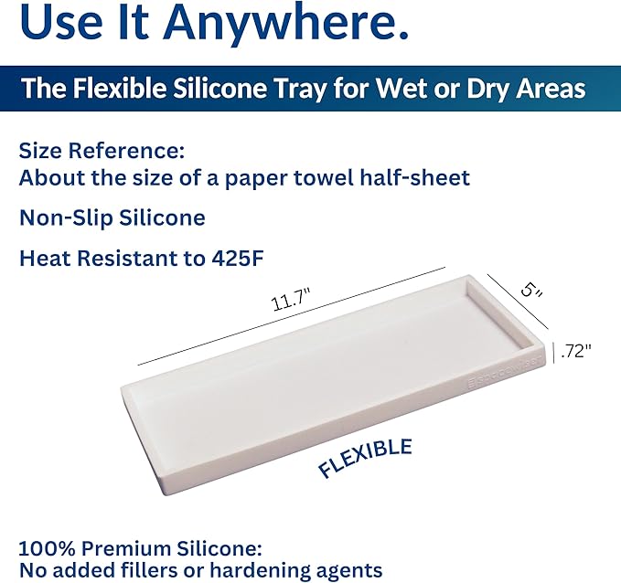 Countertop and Vanity Tray - 2 PC Large 11.7" Silicone Bathroom Trays, Counter Organizer, Dish Soap Sponge Holder Kitchen Sink Tray Organizer, Sink Caddy Toothbrush Key Kitchen Soap Trays