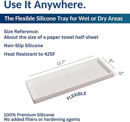 Countertop and Vanity Tray - 2 PC Large 11.7" Silicone Bathroom Trays, Counter Organizer, Dish Soap Sponge Holder Kitchen Sink Tray Organizer, Sink Caddy Toothbrush Key Kitchen Soap Trays