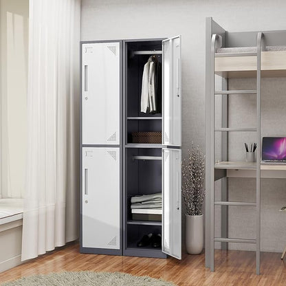 Metal Storage Cabinet, 71" Tall Storage Locker for Employees, Steel Cabinet with Lock and Keys for School, Gym, Home, Office Staff (2 Doors - Grey White)