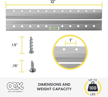 OOK French Cleat, Picture and Mirror Hanger with Hardware, 100lb, Aluminum, 533208
