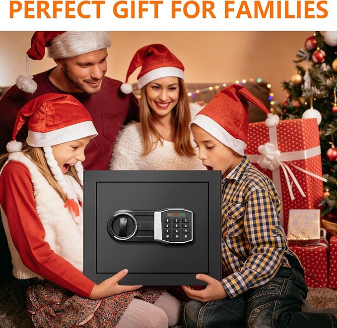 1.3 Cub Small Fireproof Safe for Home, Security Anti-Theft Fire Proof Safe Box with Spare Keys, Programmable Keypad and Alarm System, Digital Fireproof and Waterproof Safes for Document Money Medicine