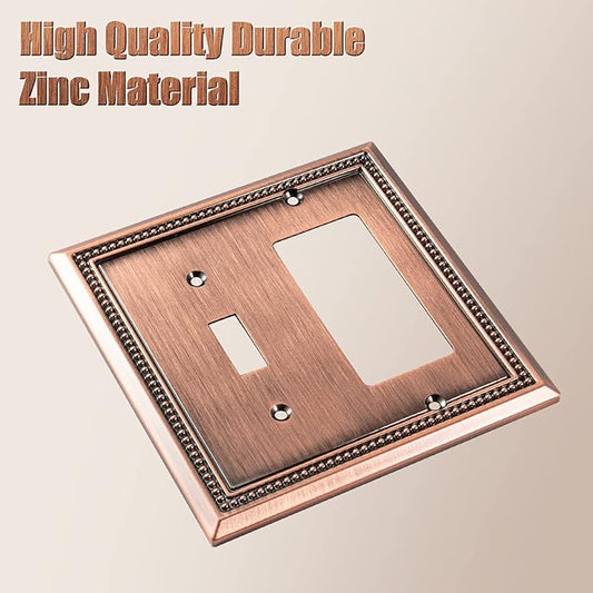 Henne Bery Sunken Pearls Heavy Duty Decorative Wall Plate Switch Plate Outlet Cover (Toggle/Decorator, Antique Copper)