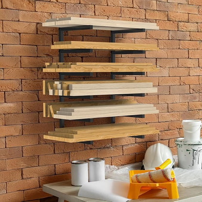 Tuenort 6-Level Lumber Rack, Wall Mount Wood Organizer and Lumber Storage Rack, Wall Storage Rack for Garage Indoor & Outdoor, Black