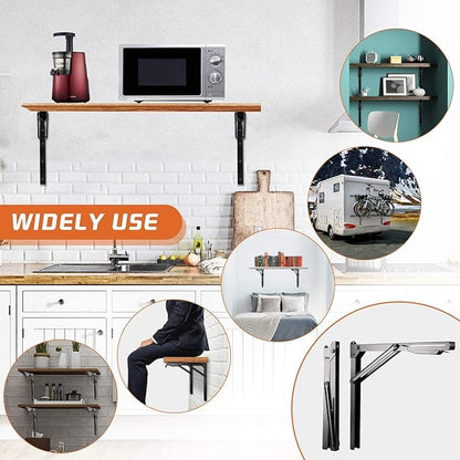 Ultrawall 24 inch Black Sturdy Folding Shelf Brackets, Heavy Duty Adjustable Steel Wall Mounted Collapsible Shelf Bracket, Max Load 550lb