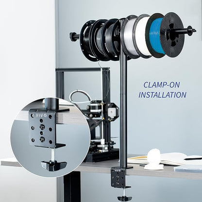VIVO Clamp-on Steel Filament Holder for 3D Printer, Height Adjustable Spool Support, Holds up to 8 Standard Reels, Black, STAND-3DRH