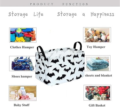 KUNRO Bat Pattern Storage Basket Gift Shelf Basket Storage Bin, Nursery Basket Organizer Box for With Handles for Room Deco
